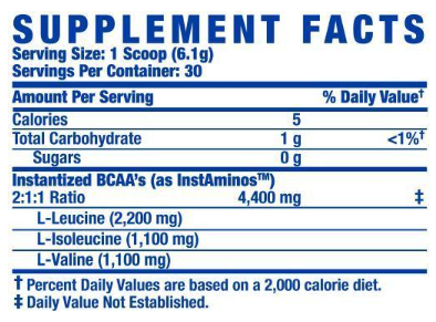Información nutrimental sobre BCAA XS POWDER de Ronnie Coleman